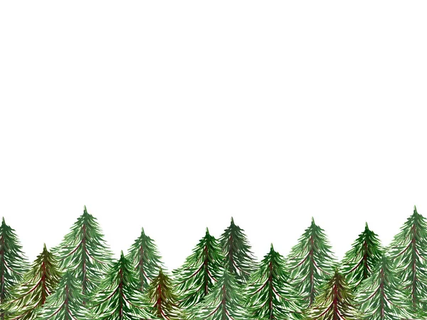 モミの木とテキストのための場所と水彩クリスマスバナー 白を基調としたグリーティングカードや招待状のイラスト — ストック写真