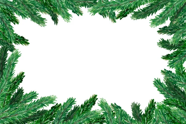 クリスマスツリー。パインだ。白い背景に水色の緑の枝。バナーだ。テキスト用の場所。招待状、グリーティングカードの基礎. — ストック写真