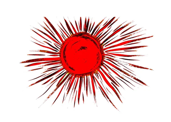 Icono plano de rayos solares, silueta de primer plano dibujada aislada sobre fondo blanco. Diseño del logotipo artístico —  Fotos de Stock