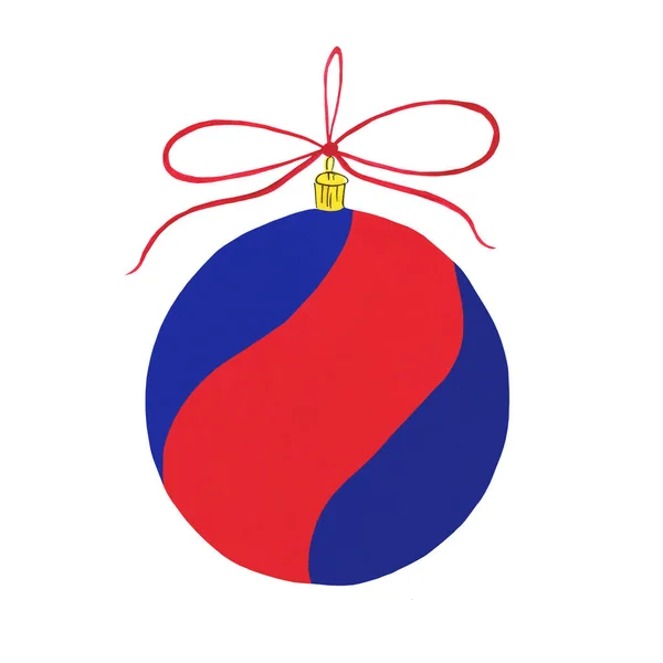 クリスマスツリーのおもちゃ 新年のシンボルです 青いボールで赤 白い背景に隔離された 水彩イラスト アイコン ポストカードのデザイン要素 — ストック写真