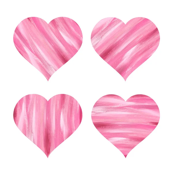 Uppsättning Akvarell Vit Rosa Handritad Konsistens Isolerade Hjärtan Vit Bakgrund — Stockfoto