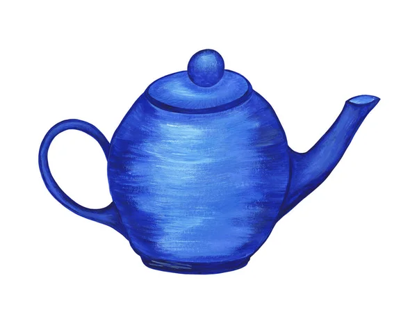 Blue Ceramic Teapot Isolated White Background Watercolor Illustration Icon Design — Stock Photo, Image