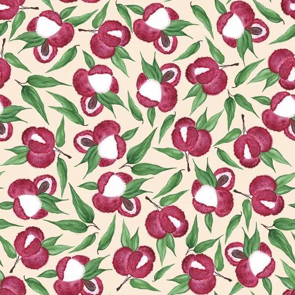 Bezešvé Vzor Burgundské Ovoce Zelené Liči Liči Jemném Béžové Růžové — Stock fotografie