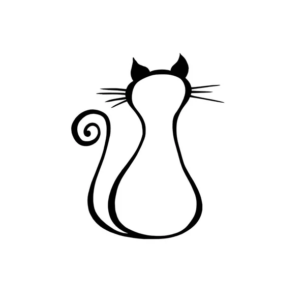 Σιλουέτα Της Γάτας Ζωγραφισμένη Στυλ Σκίτσα Μαύρο Και Άσπρο Εικονίδιο — Φωτογραφία Αρχείου