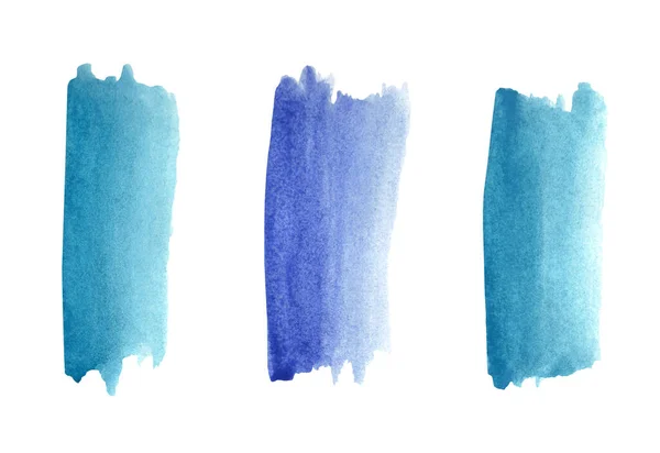 Aquarell Blaue Streifen Pinselstriche Auf Weißem Hintergrund Abstraktes Handgemachtes Design — Stockfoto