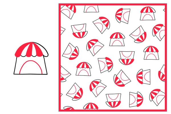 Set - Canopy, tent, circustent, met rode en witte strepen, geïsoleerd op witte achtergrond en naadloos patroon. Ikoon. Aquarelillustratie. Handgetrokken. — Stockfoto