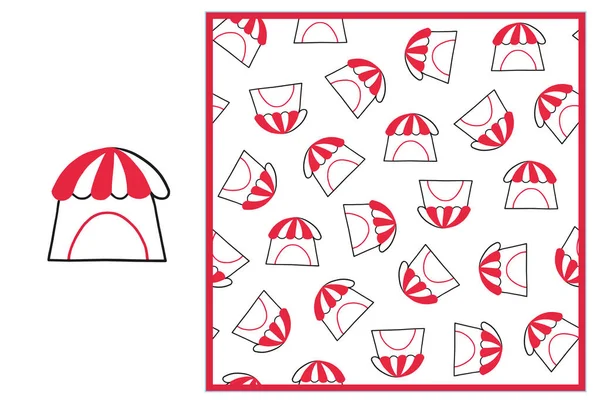 Kubbe, çadır, sirk çadırı, kırmızı ve beyaz çizgili, beyaz arka planda izole edilmiş ve pürüzsüz desenli. Simge. Suluboya çizimi. El çizimi.