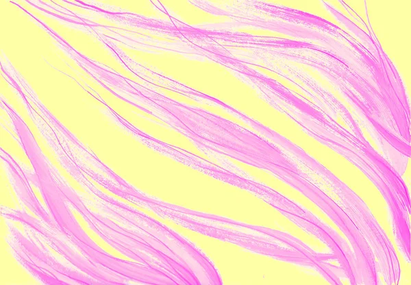 Rosa Abstrakte Streifen Auf Gelbem Hintergrund Aquarell Sanft Geschwungene Geschwungene — Stockfoto