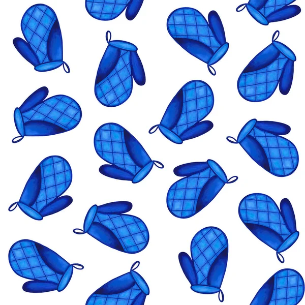 Blauer Topflappen Auf Weißem Hintergrund Helles Aquarell Mit Nahtlosem Muster — Stockfoto