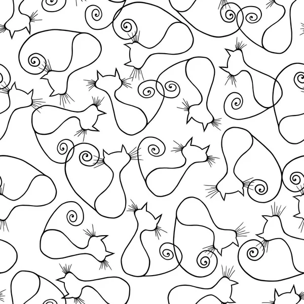 Seamless Pattern Black White Cats Seamless Pattern Cute Sitting Kittens — Stock Photo, Image