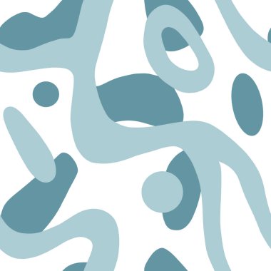 Beyaz geniş çizgilerde soyut açık mavi ve pürüzsüz desenler. Raster illüstrasyonu. Kumaş, duvar kağıdı, ambalaj kağıdı tasarımı için şablon.