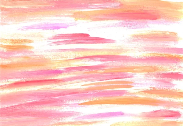 Roze Geel Oranje Aquarel Horizontaal Getekende Strepen Een Witte Achtergrond — Stockfoto
