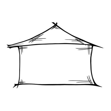 Beyaz arka planda el çizimi bir ev. Basit karalama stili sembolü. Robot resim. Simge.