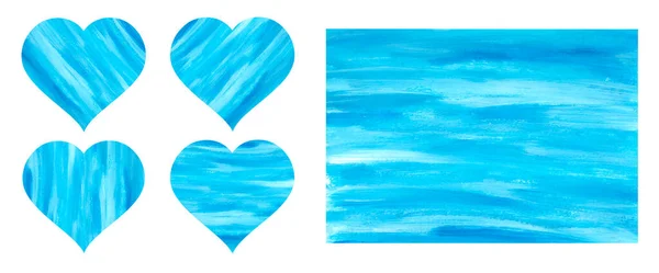 Набір Акварельних Синіх Сердець Ізольовані Білому Ручному Тлі Абстрактними Синіми — стокове фото