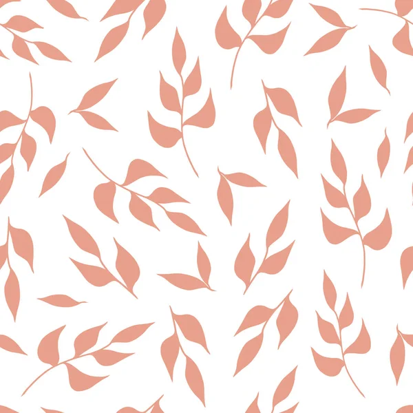 Pink dusty leaves on a white background. Seamless floral botanical pattern. Hand drawn design for backgrounds, packaging, wallpapers, textiles.