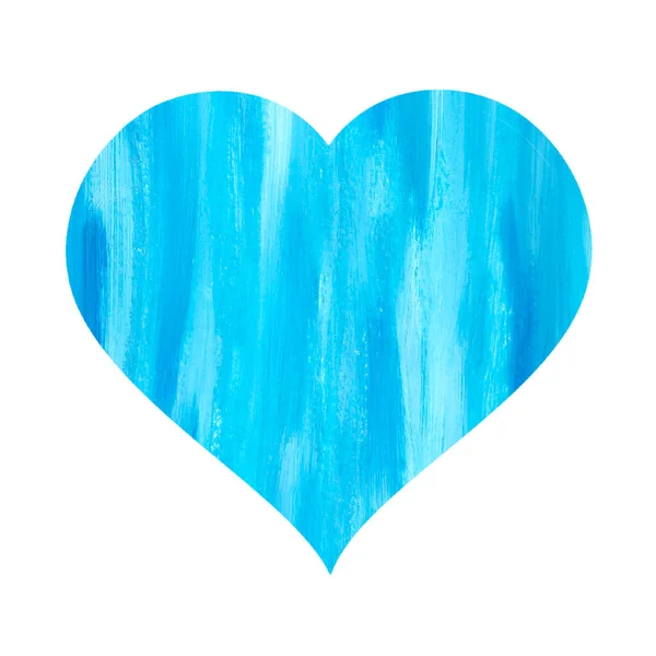 Bright blue heart with turquoise and white vertical stripes isolated on a white background. Watercolor illustration. For the design of wedding invitations, cards. St. Valentines Day. Love symbol.
