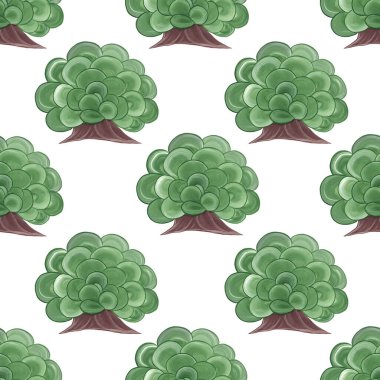 Yeşil yemyeşil çalı. Kusursuz desen. Suluboya el çizimi çizimi. Bahçe düzenleme. Doğa. Ekoloji. Bahçe, park dekorasyonu. Kumaş ve tasarım üzerine baskı yapmak için.