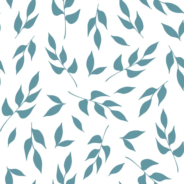 Ανοιχτό μπλε σκονισμένο φύλλα σε λευκό φόντο. Λεπτό βοτανικό αποτύπωμα. Απρόσκοπτο μοτίβο. Χειροποίητη απεικόνιση. Για εκτύπωση σε ύφασμα, σχεδιασμός συσκευασίας. — Φωτογραφία Αρχείου