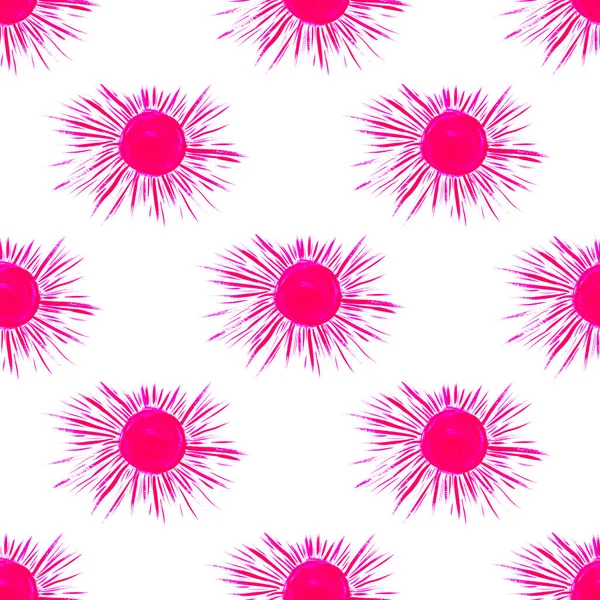 Modello Senza Cuciture Con Soli Rosa Brillante Uno Sfondo Bianco — Foto Stock