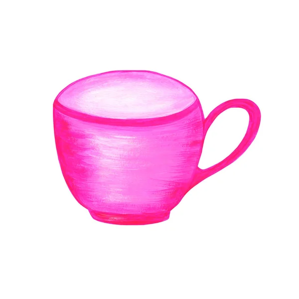 白を基調としたピンク色のカップ アイコン 水彩イラスト ロゴデザインにはカフェエンブレム — ストック写真