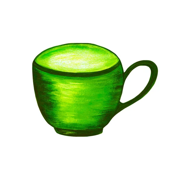 Grüne Porzellantasse klassisch isoliert auf weißem Hintergrund. Symbolbild. Aquarell-Illustration. Für Menügestaltung, Café. — Stockfoto