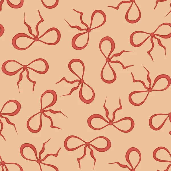 Schleifen aus braun-rosa Bändern. Nahtloses Muster. Für die Gestaltung von Festverpackungen, Druck auf Textilien. — Stockfoto