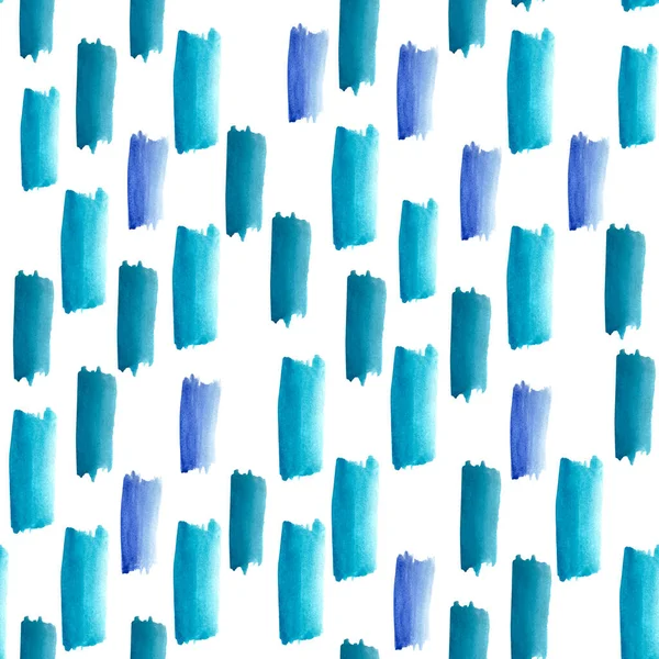 Blaue Und Türkisfarbene Aquarellstreifen Nahtloses Muster Abstrakte Vertikale Striche Pinselstriche — Stockfoto