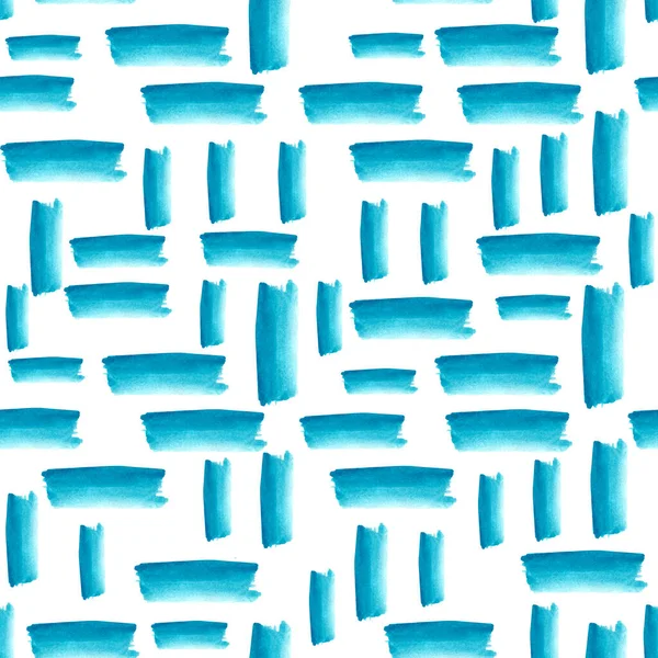 Nahtloses Muster Mit Abstrakten Aquarellblauen Strichen Horizontalen Und Vertikalen Streifen — Stockfoto