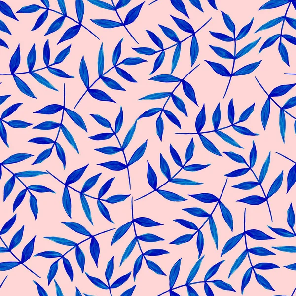 Λαμπερά Μπλε Φύλλα Τροπικών Φυτών Ένα Λεπτό Ροζ Φόντο Απρόσκοπτο — Φωτογραφία Αρχείου