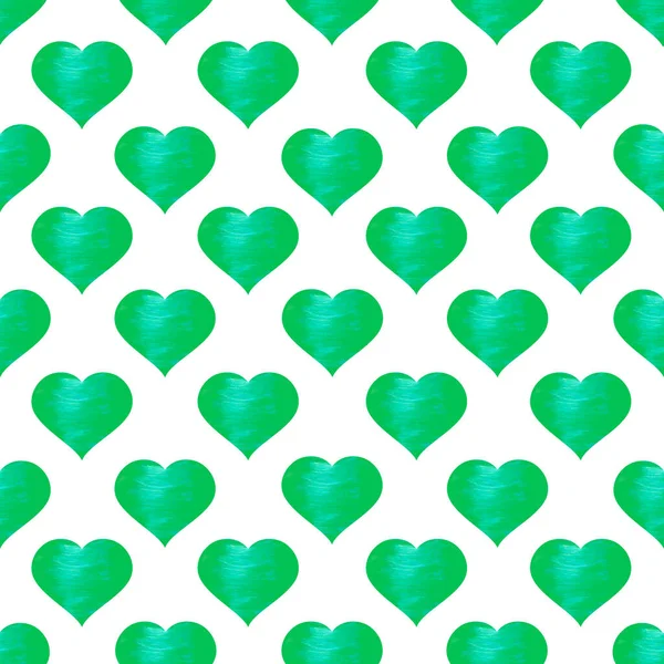 Bezešvé Vzor Barevnými Zelenými Srdci Texturou Bílém Pozadí Pro Design — Stock fotografie