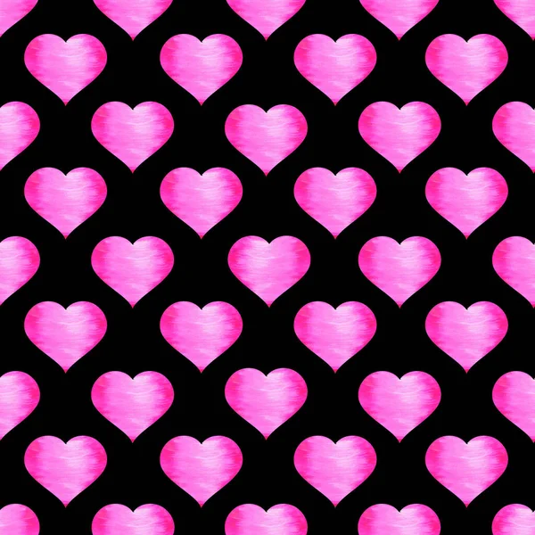 Seamless Pattern Pink Hearts Black Background Watercolor Illustration Seamless Pattern — Stock Photo, Image