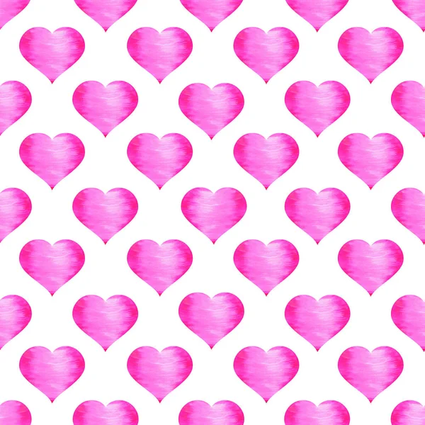 Bright Pink Hearts Texture White Background Watercolor Seamless Pattern Romance — Stock Photo, Image