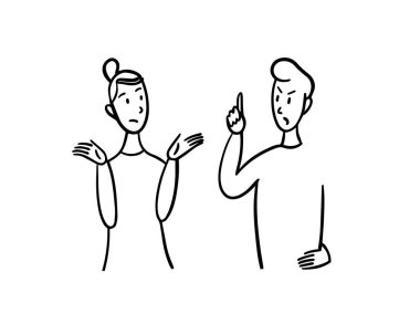 Doğrusal çizim, insanlar tartışır. Anlaşmazlık içindeki genç çift