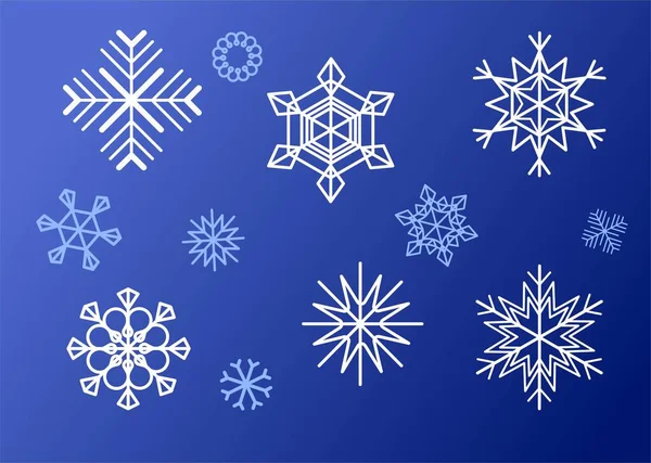 Conjunto de copos de nieve sobre fondo azul — Vector de stock