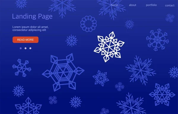 Plantilla para una landing page. Navidad y Año Nuevo. Fondo con copos de nieve — Archivo Imágenes Vectoriales