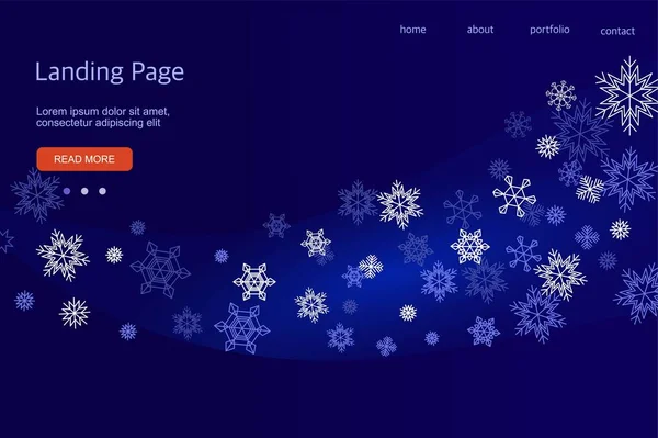 Template for a landing page. Christmas and New Year. Background with snowflakes — Stock Vector