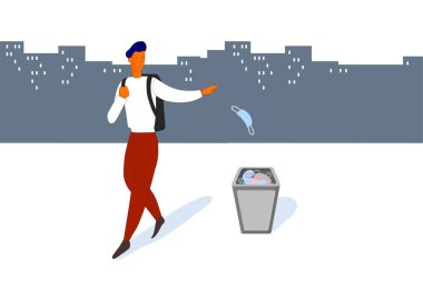 The man walking and throws out a medical mask. vector The man walking and throws out a medical mask. vector