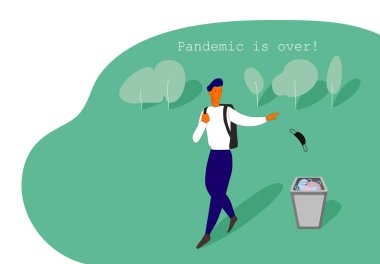 The man walking and throws out a medical mask. vector The man walking and throws out a medical mask. vector