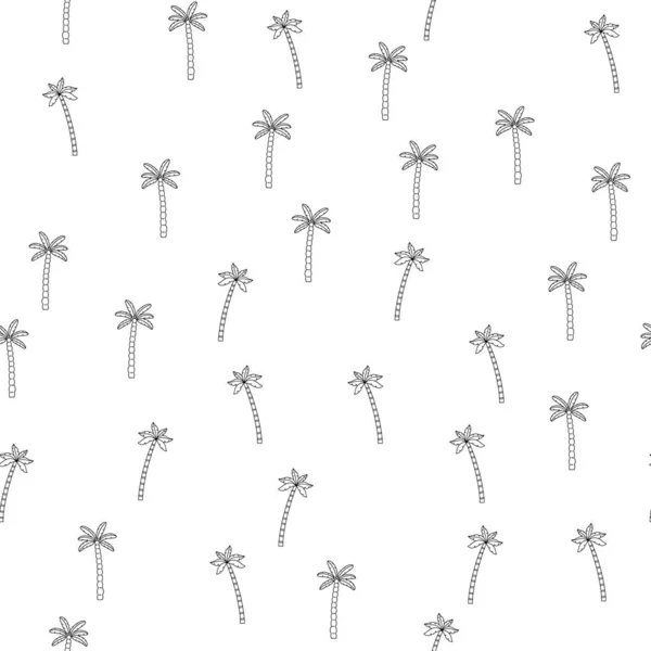 Patrón tropical con palmeras, palma dibujada a mano, icono aislado. Dibujo vectorial negro sobre fondo blanco. — Vector de stock