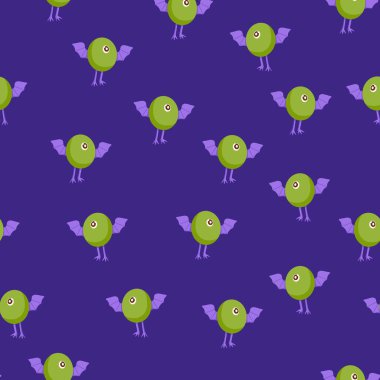 Çizgi film tarzı. Kusursuz desen. Tek gözlü ve kanatlı canavarlar. Zarif şirin menekşe deseni.