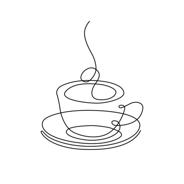 Copo de arte linha de bebida quente, xícara linear de café com vapor. Logótipo desenhado à mão. —  Vetores de Stock