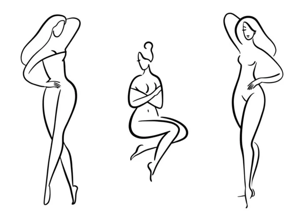 Modeillustration. Der weibliche Körper. Elegante Nacktfigur, Kunstposter. Minimalistische Skizze einer nackten Frau — Stockvektor