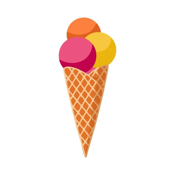 卡通明亮的冰淇淋在华夫饼锥。三颗球夏天菜单上孤立的图标。最简约典雅的插图 — 图库矢量图片
