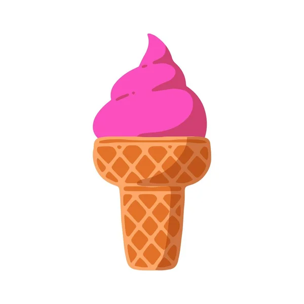 卡通粉红冰淇淋在一个优雅的华夫饼锥形。夏天菜单上孤立的图标。最低限度设计 — 图库矢量图片
