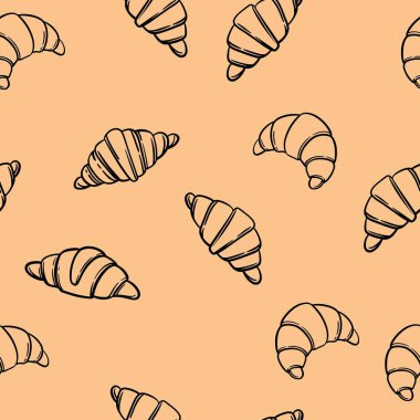 Seamless pattern with croissant. Line drawing. Pattern for bakery.
