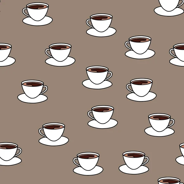 कॉफी के साथ न्यूनतम निर्बाध पैटर्न। गर्म पेय का कप . — स्टॉक वेक्टर
