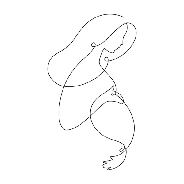 Mulher grávida de arte de linha, retrato de perfil com as mãos na barriga. Logotipo da clínica pré-natal. — Vetor de Stock