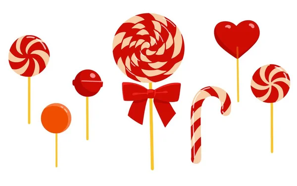 Set of various lollipops and candies. Christmas sweets. Cartoon style. — Stock Vector