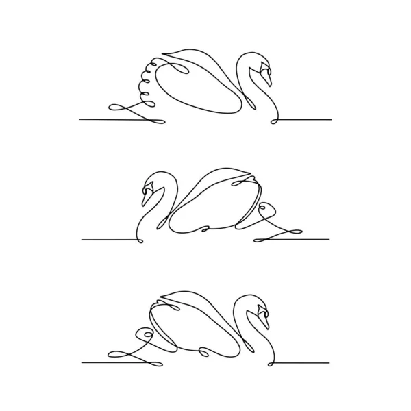 Set of line art swan. Minimal linear logo — Stock Vector