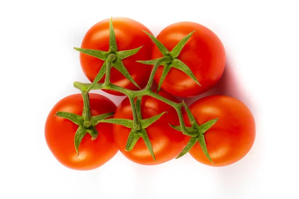 Tomates Cerises Fraîches Avec Brin Isolé Sur Fond Blanc Une — Photo